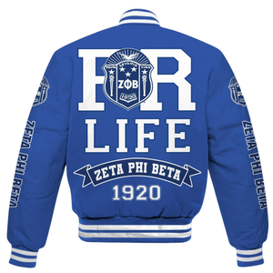 Zeta Phi Beta 1920 Sorority Founders Style Blue White Varsity Letterman <b>Jacket</b> ZPB Greek <b>Life</b> Chenille Patch Gear - Product Image 5