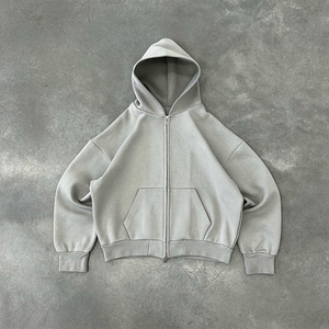 Sweats à capuche personnalisés en coton épais à épaules tombantes 500 g/m² Boxy Fit à double fermeture éclair Sweats à capuche respirants et surdimensionnés de haute qualité - Product Image 6