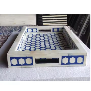 Nueva bandeja de incrustaciones de hueso rectangular hecha a mano para decoración del hogar para graduación de boda de Ramadán por Artesanías de media luna - Product Image 4