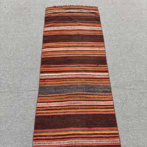 Kilim Rug, 2.3x8.7 ft Vintage Rug, <b>Brown</b> Oriental Rug <b>Wool</b> - Product Image 5