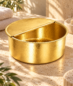 Bol à pédicure rond en métal martelé NJ Gold avec couvercle, bassin de bain de pieds portable pour SPA et usage domestique - Product Image 6