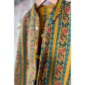 Handblock Printed Mughal <b>Women's</b> Vest Button-Decorated Outer Wear for Spring Summer Winter-Short Length <b>Knitted</b> Fabric <b>Waistcoat</b> - Product Image 5
