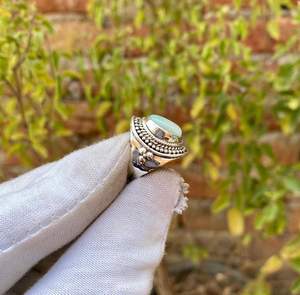 Anillo Clásico Hecho a Mano de Plata de Ley 925 con Piedra Preciosa de Larimar Natural, Engaste de Bisel, Corte Ovalado, Diamante, Regalo de Aniversario, Boda, Fiesta - Product Image 2