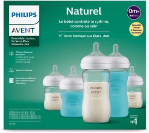 Philips Avent Juego de regalo de vidrio natural para recién nacido, biberones con pezones de respuesta natural, 3x4oz (flujo lento, flujo 2) y 2x8oz - Product Image 3