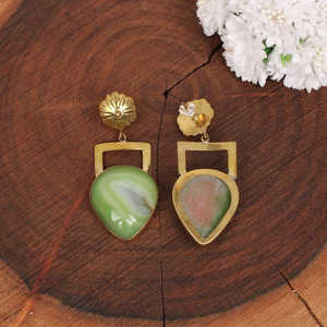 Gold Plated Green Druzy Window Brass Drop Earrings <b>Fashion</b> <b>Jewelry</b> - Product Image 1