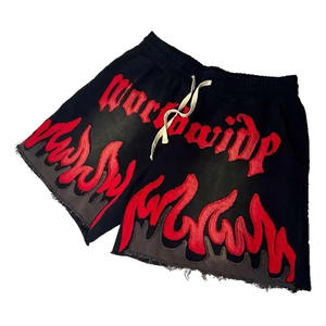 Pantalones cortos de sudor de algodón lavado con ácido para hombre con apliques desgastados dobladillo crudo personalizado High Street Streetwear cintura elástica al por mayor - Product Image 6