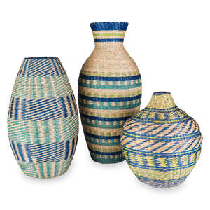 Best Selling Blue Seagrass Art Deco <b>Floor</b> <b>Vase</b> Set Wholesale Decorative Straw <b>Vases</b> - Product Image 1