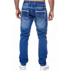 Pantalones vaqueros ajustados a la moda de tendencia, pantalones vaqueros de mezclilla para hombre, pantalones vaqueros transpirables de algodón azul elástico para hombre - Product Image 3