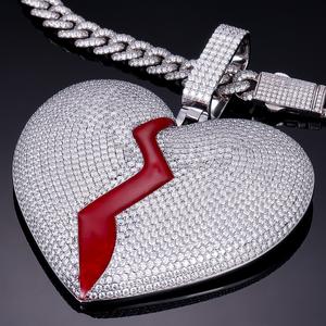 Colgante de Plata de Ley 925, Auténtico y Sólido, para Hombre y Mujer, Estilo Hip Hop, con Diamantes de Imitación, Corazón Roto, Chapado en Rodio - Product Image 3