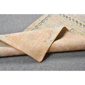 Alfombra de área de lana turca Vintage, diseño de retales naranja y beige, respaldo de látex de tejido plano de 2x3,6 pies, grande para decoraciones de sala de estar - Product Image 4