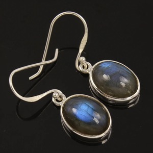 Labradorite Gemstone <b>Earrings</b> 925 <b>Solid</b> Sterling <b>Silver</b> Oval Shape <b>Earrings</b> for Women & Girls Dangle <b>Earrings</b> <b>Silver</b> Jewelry - Product Image 2