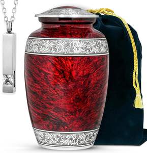 Urna Grande Hecha a Mano para Cenizas, Urna Metálica con Acabado de Mármol Rojo para Adulto, Elegante Urna de Cremación para Cenizas Humanas - Product Image 1