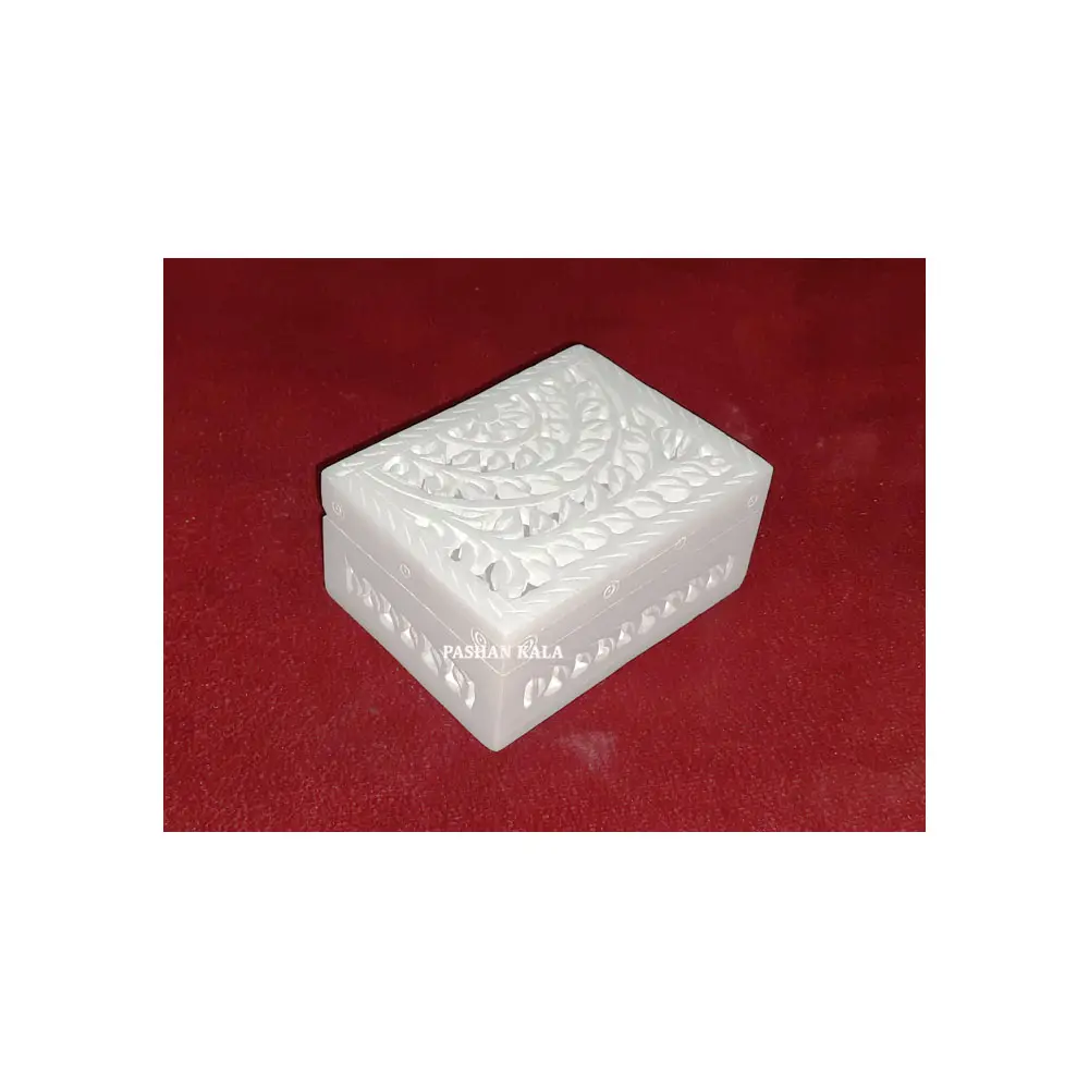 सुंदर प्राकृतिक सफेद संगमरमर हस्तनिर्मित नक्काशी गहने बॉक्स और संगमरमर शीर्ष गुणवत्ता नक्काशी रमजान सस्ता उपहार बॉक्स
