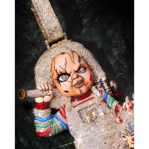 Colgante y Amuleto de Plata con Diamante Cultivado en Laboratorio, Inspirado en el Hip-Hop, con Diseño de Muñeca Aterradora, para Uso Diario Unisex - Product Image 1