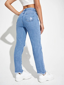 OEM personalizado verano moda mujer pantalones de mezclilla al por mayor de alta calidad personalizado rasgado mamá ajuste High Street wear sólido pantalones vaqueros - Product Image 5