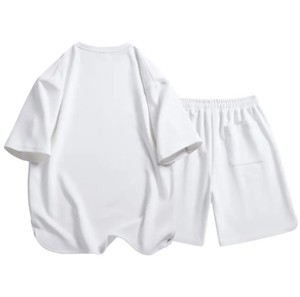 เสื้อยืดผู้ชายซักได้ใส่สบายชุดกางเกงขาสั้นฤดูร้อนพิมพ์ลายด้วยความร้อนพัฟผ้าฝ้ายระบายอากาศได้ดีซักได้ลวดลายสีพื้นแบบลำลอง - Product Image 6