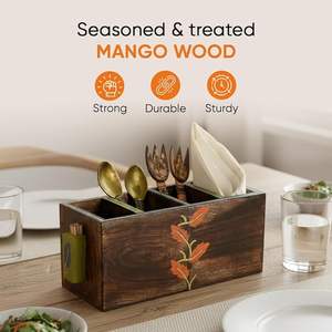 Porte-cuillères en bois imprimé de style vintage pour accessoires de cuisine, porte-cuillères en bois imprimé multifonctionnel pour le dîner - Product Image 5