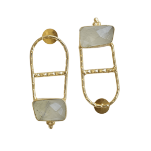 Boucles d'oreilles tendance en laiton, design pierre naturelle brute, texture laiton mat, pièce unique et élégante, parfaites pour l'exportation - Product Image 6