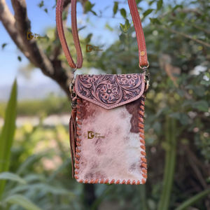 Sac à main pour téléphone en vente chaude, sac à main en cuir véritable de vache, cuir sculpté à la main, franges, petit sac, pochette, sac de créateur - Product Image 1