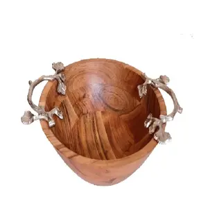 Royal Look Fruit Bowl Accesorios de catering para bodas y eventos Forma personalizada Cuencos modernos de madera de acacia a bajo precio