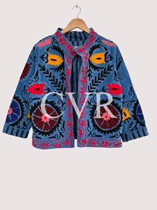 เสื้อโค้ตผ้าฝ้ายปักลายดอกไม้ด้วยมือ ปกคอปก แขนสามส่วน ไซส์ใหญ่ สไตล์โบฮีเมียนลำลองสำหรับผู้หญิง เสื้อคลุมสำหรับฤดูใบไม้ผลิ - Product Image 3