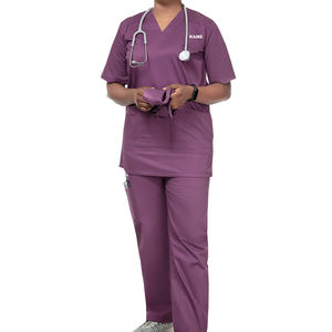 Uniformes de Hospital para Mujeres/Conjuntos de Uniformes Personalizados con Nombre/Uniforme Médico de Moda Antiarrugas con Cuello en V - Product Image 1