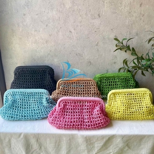 Bolso de mano de malla de rafia de papel de Color hermoso estilo caliente 2025, bolso de mano de verano para mujer - Product Image 1