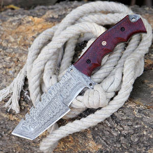 Cuchillo de Supervivencia de Acero de Damasco Hecho a Mano, Hoja Fija de Espiga Completa, Cuchillo de Supervivencia para Bushcraft con Mango Ergonómico de Madera - Product Image 5