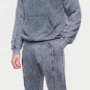 Heavyweight Acid Wash Vintage Tracksuits Custom Logo Embroidery Sweatpants and Hoodie <b>Set</b> Jogger <b>Set</b> - Product Image 6