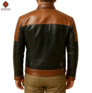 เสื้อแจ็คเก็ตหนังแท้สีน้ำตาลดำสำหรับผู้ชาย สไตล์ไบค์เกอร์ บอมเบอร์ คาเฟ่ เรเซอร์ ลำลอง สำหรับฤดูหนาว - Product Image 2