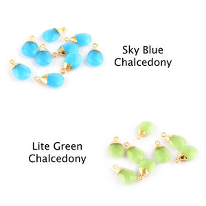 Suministro al por mayor Briolette Cut Sky Blue Calcedonia Conector en forma de pera 18K Oro galvanizado DIY Single Bail Findings - Product Image 6