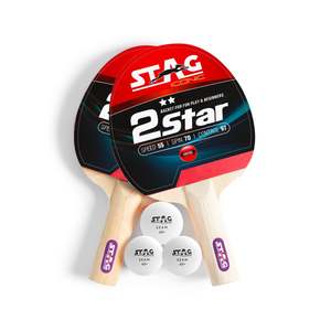 Ensemble de raquettes de tennis de table Stag Iconic 2 étoiles, écologiques, avec réglage à 9 angles, 3 balles, manche en bois, pour débutants et jeux en famille - Product Image 1