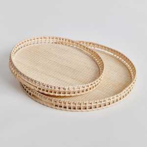 Ensemble de plateaux en rotin durable, plateau de service en osier tissé à la main, design empilable, organisateur décoratif pour table à manger - Product Image 1