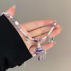 Collier Pendentif Arbre de Noël Plaqué Or avec Perles d'Imitation Violettes Exquises, Nouveau et Tendance, Style Japonais et Coréen, pour <span class=keywords><strong>Femme</strong></span> - Product Image 4
