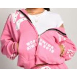 Ensemble de survêtement unisexe en coton avec broderie et strass, style streetwear, pantalon de survêtement évasé et sweat-shirt ample - Product Image 5