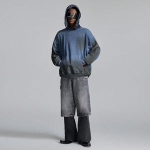 เสื้อฮู้ดผ้าคอตตอนขนแกะมีฮู้ดสำหรับทุกเพศ, เสื้อสวมหัวระบายอากาศได้ดีไซส์ใหญ่เสื้อผ้าแนวสตรีทอปปักลายกรดวินเทจ - Product Image 1