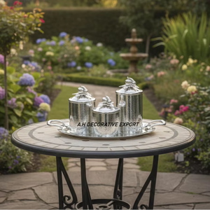 Ensemble de boîtes de conservation en argent martelé à la main, style européen, écologiques, avec couvercle à boucle pour la préservation de la fraîcheur, forme cylindrique, pour le stockage des aliments - Product Image 1