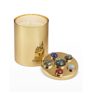 Pot à bougie de pièce maîtresse de table en métal de qualité supérieure plaqué or de forme ovale de haute qualité avec couvercle supérieur vente en gros - Product Image 2