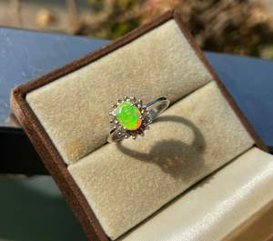 Women's 925 Sterling <b>Silver</b> Cocktail <b>Ring</b> with Round Brilliant Cut Diamond and Prong Set <b>Opal</b> Rhodium Plated Minimalist Design - Product Image 5