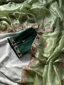 Sari de Diseño en Organza de Seda Pura, Detalle de Trabajo Artesanal Tradicional, Atuendo Étnico Cómodo para Eventos, Suministro Global Asequible - Product Image 5