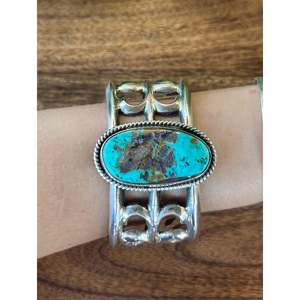 Vintage Mike Platero Royston Turquoise & Sterling <b>Silver</b> <b>Cuff</b> <b>Bracelet</b> Fashionable Accessory - Product Image 1