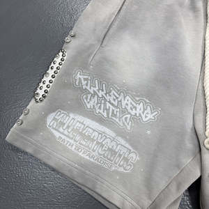 <b>Men's</b> Vintage Washed <b>Shorts</b> Custom Streetwear with Rhinestone Logo Print 100% Cotton Eco-Friendly Solid <b>Pattern</b> - Product Image 6