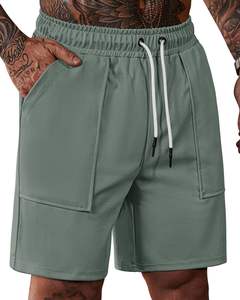 Pantalones cortos de chándal para hombre, pantalones cortos informales elásticos con cintura elástica para entrenamiento de gimnasio, pantalones cortos para correr de 7 pulgadas con cordón de bolsillo - Product Image 1