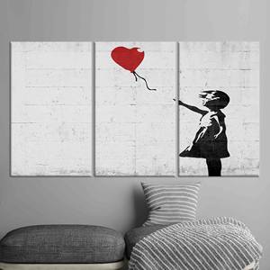 Printed Canvas Artwork: Banksy Girl with Heart <b>Balloon</b>,SET OF 3 CANVAS - Product Image 1
