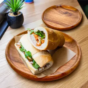 Natural Acacia Wood Plate <b>Set</b> Rustic Dinnerware Handcrafted Versatile Tableware Durable Lightweight Eco Friendly <b>Serving</b> Tray - Product Image 5