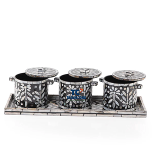 Nouvel arrivage Lot de 3 pots en nacre avec plateau et boîte-cadeau Plateaux MOP Isla Ramadan Eid Cadeaux Décoration 2025 - Product Image 2