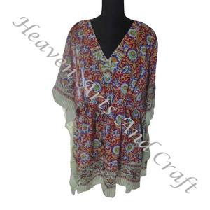 Nouveauté 2024 indien main bloc imprimé caftan Robe KFCS189 Robe d'été Kimono vacances coupe ample Robe vêtements pour femmes - Product Image 3