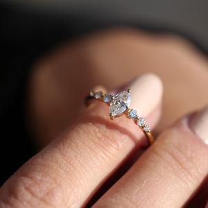 10x5mm Marquise Cut Moissanite Engagement Ring with Round Side <b>Stones</b> | Dainty Bridal Wedding Jewelry - Product Image 3