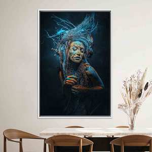 Décoration moderne pour la maison, art sur toile imprimé représentant une femme abstraite, toile encadrée blanche - Product Image 1