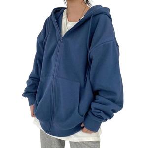 Sudadera con capucha unisex 100% algodón polar, cuello redondo, corte holgado largo con bolsillo, color liso, transpirable para otoño - Product Image 1